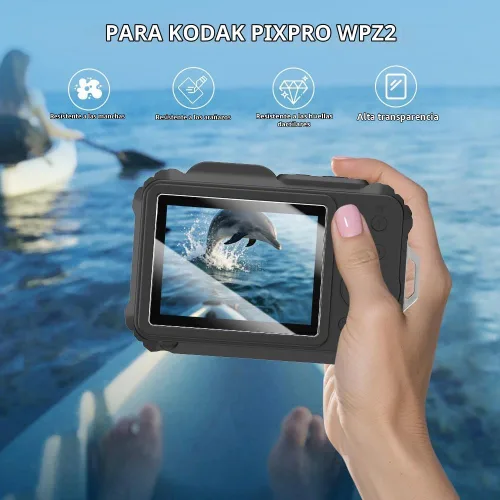 Vista 5 de Funda protectora de silicona para cámaras digitales Kodak Pixpro wpz2, con protector de pantalla y cordón, para accesorios Kodak Pixpro wpz2 - Negro