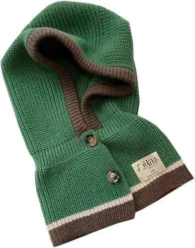 Vista 4 de Sombreros de invierno para mujer, bufanda cálida con capucha, cubierta de cabeza de punto, gorro con botones, calentador de cuello