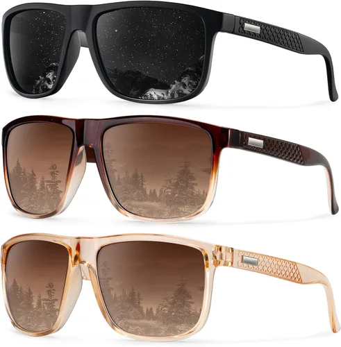 Vista 48 de KALIYADI Gafas de sol polarizadas para hombre, gafas de sol ligeras con protección UV para conducir, pescar y jugar golf (3 unidades) Negro