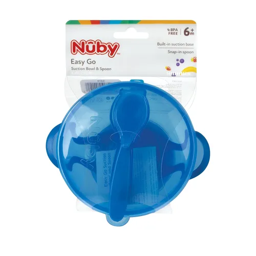 Vista 4 de Nuby Easy Go - Tazón de succión con tapa y cuchara a presión, los colores pueden variar