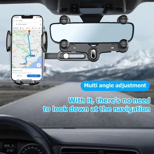 Vista 4 de BESULEN Soporte para teléfono para espejo retrovisor de automóvil, giratorio de 360° y retráctil con clip de retrovisor automático, soporte