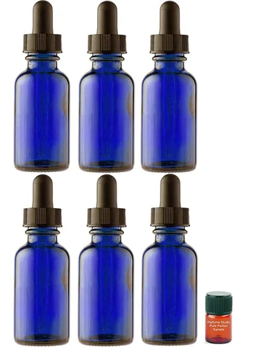 Vista 6 de Perfume Studio Juego de 6 piezas; botellas cuentagotas de vidrio ámbar de 2 onzas con una muestra de fragancia Perfume Studio de 0.07 onzas líquidas