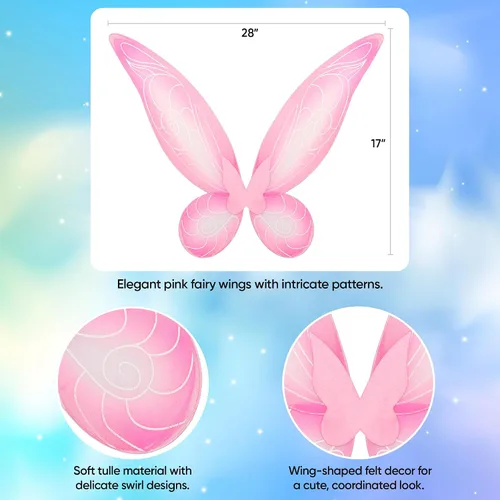 Vista 2 de Funcredible Alas de hada, corona de hadas y purpurina, accesorios de disfraz de hada, disfraz de mariposa, disfraces de Halloween para mujer