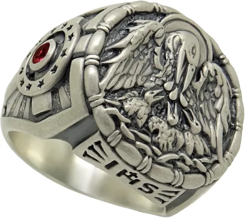Vista 7 de SECRETIUM Christian Pelican with Chicks Jesuit ihs Sterling Silver Cross Men Anillo Caballero Medieval