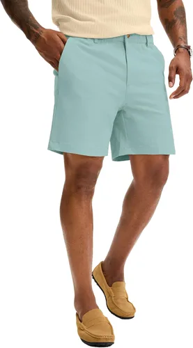 Vista 11 de Comdecevis Pantalones cortos casuales de algodón de ajuste clásico para hombre de 7 pulgadas, pantalones cortos chinos con cintura elástica