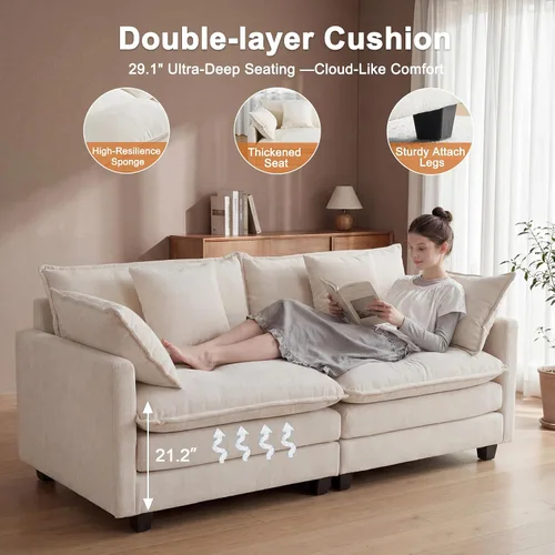 Vista 4 de Juego de sofá de felpilla Cloud de 77 pulgadas con almohadas, sofá biplaza de asiento profundo para apartamentos, ahorro de espacio de 2 plazas