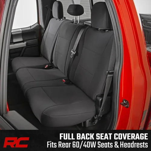 Vista 3 de Rough Country Fundas de asiento de neopreno para Ford F-150, Lightning, F-250 y F-350 con cabina doble (2015-2025) con asiento tipo cubo delantero