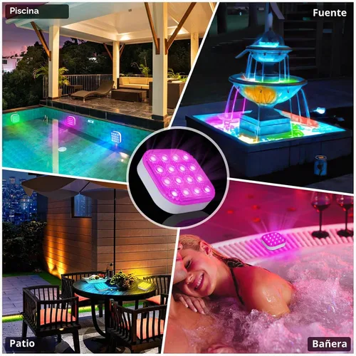 Vista 8 de Luces LED sumergibles con control remoto, luz LED subacuática impermeable, batería recargable, lámpara de 16 colores cambiantes, luces sumergibles