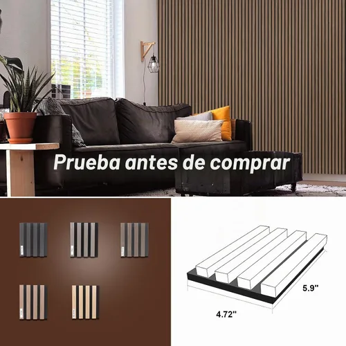 Vista 5 de NeatiEase Paquete de muestras de color de paneles de pared de madera, paneles de pared de listones acústicos para decoración de paredes interiores