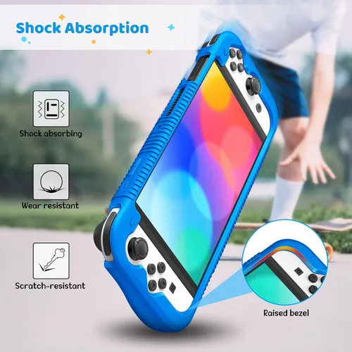 Vista 5 de Fintie Case Compatible with Nintendo Switch OLED Model 2021, Soft Silicone Protective Cover, Anti-Slip Shockproof Case wErgonomic Grip, Grip Case