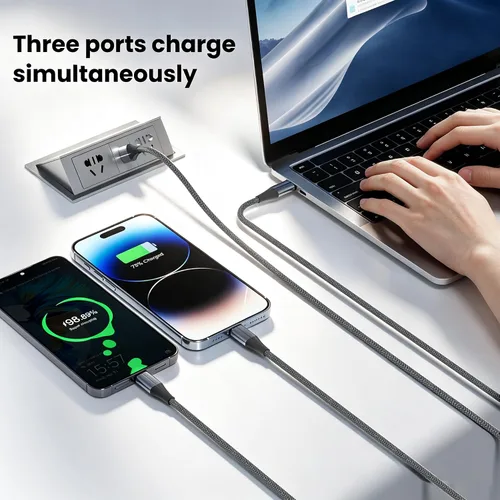 Vista 5 de FEEL2NICE Cable de carga múltiple 3 en 1, paquete de 3 cables de carga múltiple de 6 pies con USB C, Lightning y conectores micro USB para iPhone