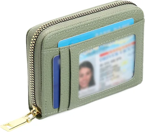 Vista 8 de GAEKEAO Cartera de piel con bloqueo RFID para mujer, pequeño, compacto, con cremallera, tarjetero con ventana de identificación y bolsillo