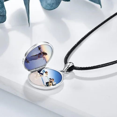 Vista 5 de OHAYOO Medallón de collar de conejo que sostiene fotos de plata de ley 925, medallón de fotos de conejo, regalos personalizados para mujeres, niñas
