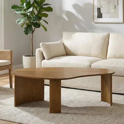 Vista 14 de Hyfirm - Mesa de café moderna de madera negra de 47.25 pulgadas para la sala de estar, mesa central resistente con tapa irregular de mango y patas
