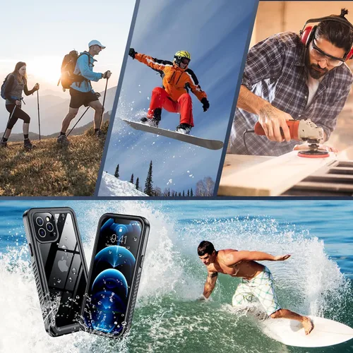 Vista 7 de SPIDERCASE Funda impermeable para iPhone 12 Pro Max, lente integrada y protector de pantalla, protección completa resistente, 12 pies, a prueba
