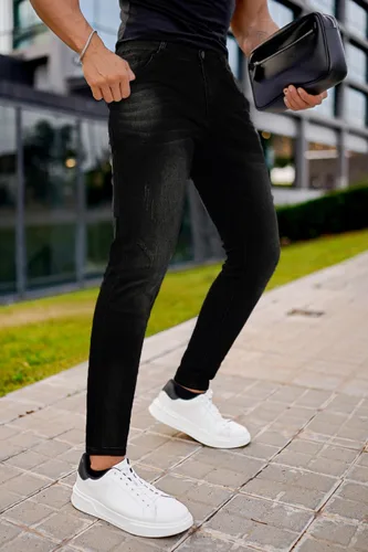 Vista 2 de Gingtto jeans entallados elásticos para hombre, de corte ajustado, rasgados, gastados