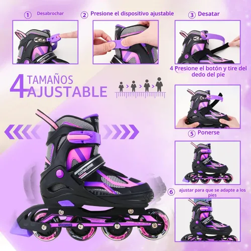 Vista 2 de Patines en línea ajustables para niñas y niños, patines con todas las ruedas iluminadas, patines para mujer para niños y adultos, hombres, mujeres