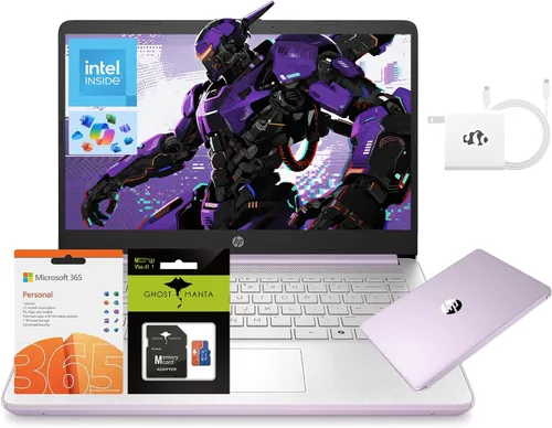 Vista 9 de HP Portátil de 14 pulgadas, procesador Intel N150 (Beat i3) 4 GB de RAM 256 GB de almacenamiento (128 GB UFS + tarjeta SD de 128 GB) 1 año Office
