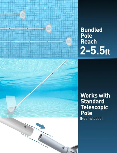 Vista 6 de KOKIDO Aspiradora recargable de hojas de piscina de servicio medio con poste, funciona 75 minutos, para cierre de piscina, filtro de desechos