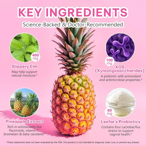 Vista 3 de Gomitas de probióticos para mujeres, gomitas veganas de probióticos femeninos con sabor a piña, apoya el equilibrio del pH, sin gluten, salud