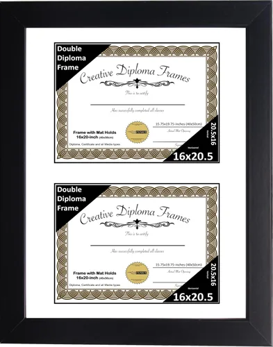 Vista 51 de Creative Picture Frames Marco de diploma doble clásico negro de 6 x 8 pulgadas con vidrio negro y colgador de pared instalado