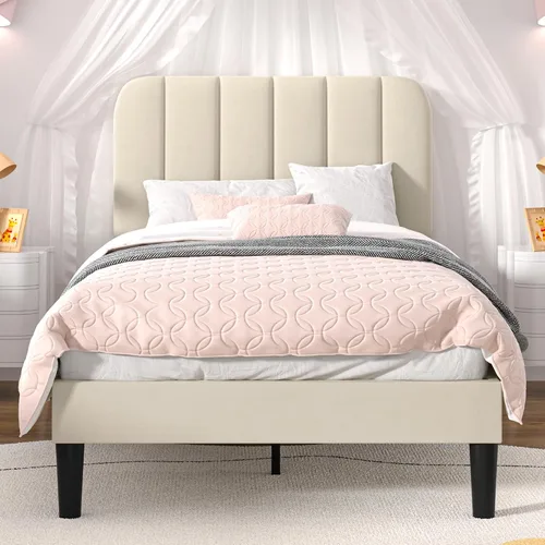 Vista 46 de VECELO Base de cama tapizada de tamaño matrimonial con 4 cajones y cabecero, plataforma de terciopelo, soporte de listones de madera, no necesita