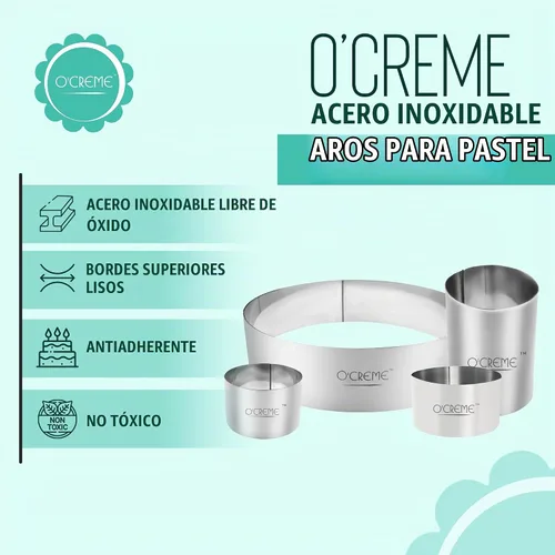 Vista 2 de O'Creme Anillo para Pastel de Acero Inoxidable Resistente Redondo Molde de Anillo para Pastel Mousse para Hornear, Decoración de Pasteles de Postre