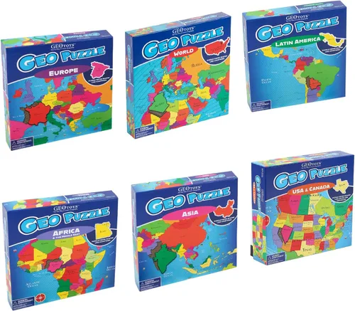 Vista 5 de GeoToys GeoPuzzle, juego de 6 rompecabezas de campo, juego de geografía y mapas, juegos educativos y actividades de aprendizaje para niños, regalos