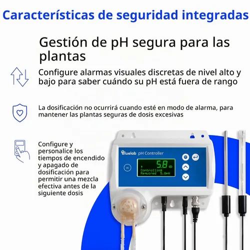 Vista 4 de Controlador de pH Bluelab Wi-Fi con monitoreo del reservorio 24/7 para pH con dosificación automatizada de nutrientes, integración Edenic, sondas