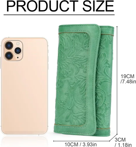 Vista 33 de MEITRUE Cartera de cuero para mujer, con bloqueo RFID, triple pliegue, con relieve, soporte para tarjetas, organizador de chequera para teléfono