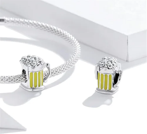 Vista 2 de BISAER Abalorio de plata de ley 925 con cuentas de cristal azul Hamsa para pulsera Pandora