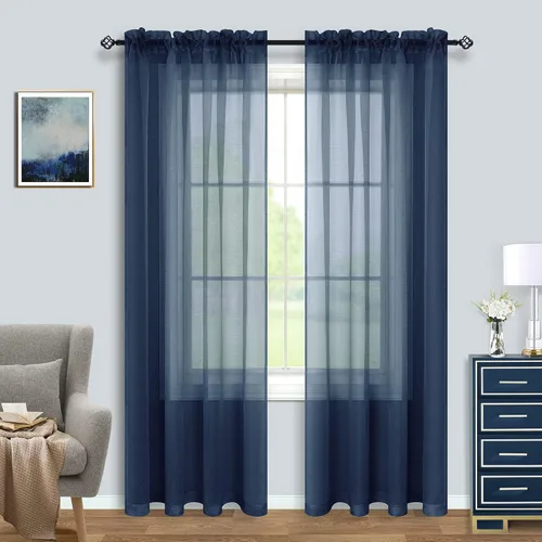 Vista 40 de Cortinas traslúcidas negras de 45 pulgadas de largo para ventanas de baño, juego de 2 paneles, cortinas de media ventana para cocina y dormitorio