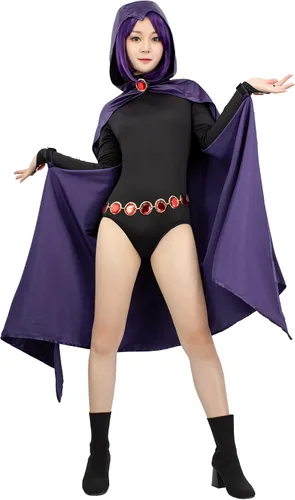 Vista 5 de DAZCOS Disfraz de Rachel para mujer con capa púrpura y cinturones para Halloween