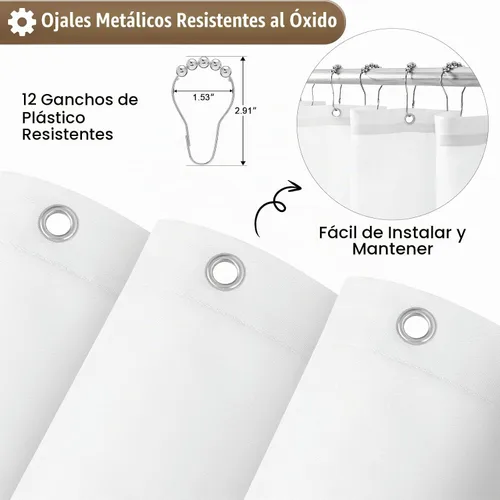 Vista 5 de OLANLY Juego de cortinas de ducha de lujo beige y blanco degradado con 12 ganchos, cortinas de ducha decorativas impermeables y lavables para baño