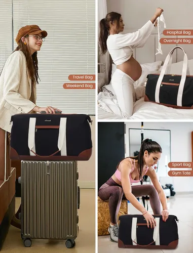 Vista 6 de LOVEVOOK Bolsa de viaje para mujer, bolsas de fin de semana, Negro -, Casual