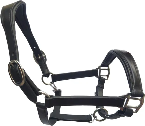 Vista 2 de Cabestro acolchado liso de cuero DD Hecho a mano y ajustable para barbilla y garganta halter Cómodo y cuenta con la corona elevada y la nariz