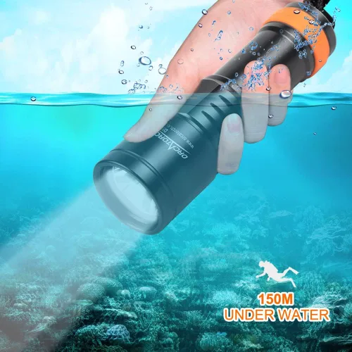 Vista 4 de ORCATORCH Luz de buceo D580, linterna subacuática máxima de 530 lúmenes con haz estrecho de 6 grados, interruptor giratorio impermeable IP68