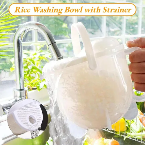 Vista 2 de Cuenco colador para lavadora de arroz, colador de limpieza de arroz portátil, colador de cocina con mango para arroz, frijoles, uvas y tomates