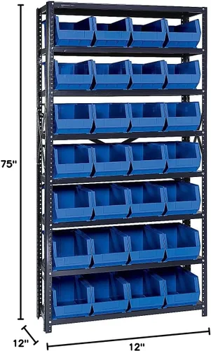 Vista 46 de Quantum QSBU-245BK Heavy Duty Shelving Unit with (7) Shelves and (24) QUS245 Black Bins for Garage Warehouse Storage Distribution 400 lb Load