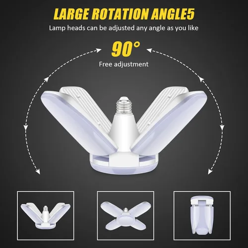 Vista 2 de Paquete de 4 luces LED de garaje, luz LED de 80 W con 4 + 1 paneles multiposición, lámpara de techo deformable E26/E27, 6500 K 8000 lm para tienda