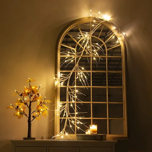 Vista 6 de Vanthylit Guirnalda de Navidad iluminada, guirnaldas de abedul blancas de 6 pies con 48 luces LED blancas cálidas, impermeable, para exteriores