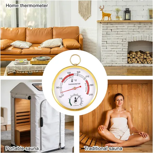 Vista 7 de Termómetro de sauna, termómetro 2 en 1 Fahrenheit e higrómetro, medidor de temperatura colgante, monitor de humedad de temperatura con cordón