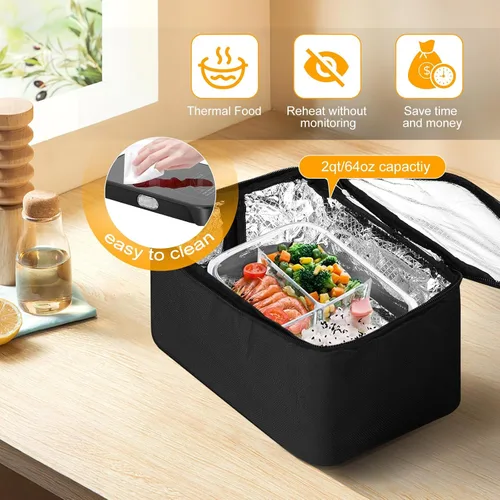 Vista 5 de Horno portátil - Calentador de alimentos de calentamiento rápido de 100 W, lonchera eléctrica 3 en 1 y calentador de almuerzo 12 V/24 V/110 V - Mini