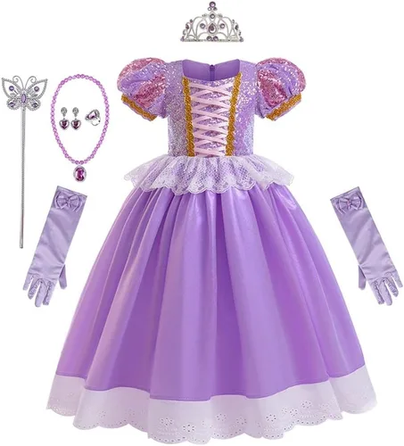 Vista 38 de REXREII Disfraz de princesa Sofía para niñas, disfraz de Halloween, Navidad, fiesta, cumpleaños, noche, vestido de baile con accesorios