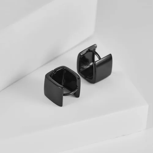 Vista 2 de Aretes de aro pequeños y gruesos para mujer, aretes hipoalergénicos simples Negro