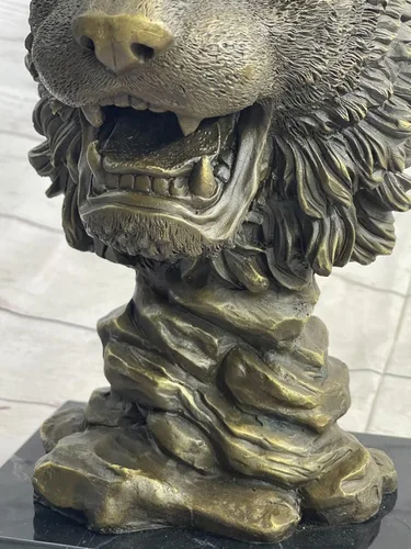 Vista 8 de EUROPEAN BRONZE 100% Escultura de bronce sólido Vida silvestre Animal Cabeza de león Base de mármol Estatuilla Deal Brilliance Hot Cast Hecho a mano
