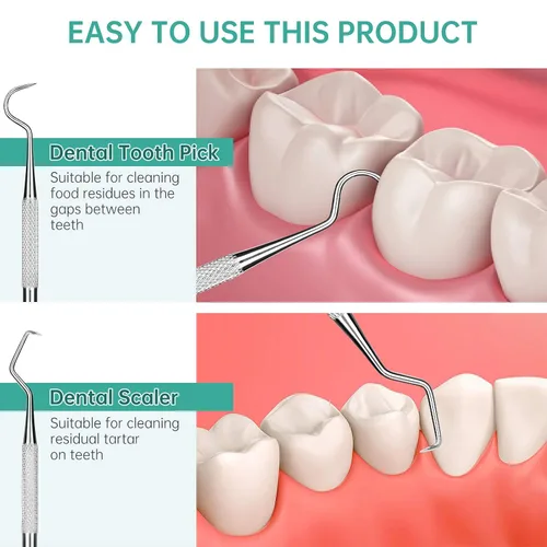 Vista 3 de Herramienta raspadora dental profesional, púa de dentista, paquete de 3 unidades de acero inoxidable médico, raspador de tarter dental