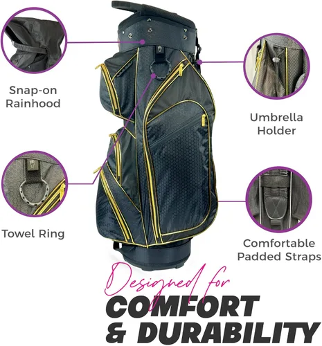Vista 4 de Taboo Fashions Ladies Golf Bag - 14-Way Women’s Golf Cart Bag with Insulated Cooler Pocket, Rain Hood, 7 Zippered Pockets & More - Stylish Golf