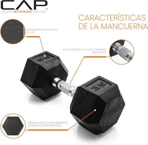 Vista 3 de CAP Barbell Mancuerna hexagonal recubierta de 35 libras, nueva edición Opción de reemplazo o expansión de conjunto, estabilidad anti-balanceo