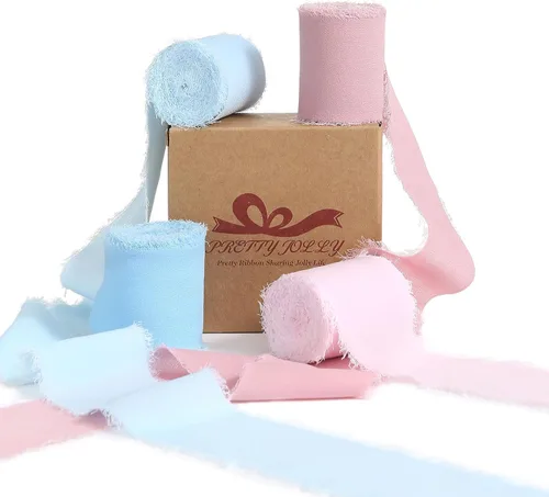 Vista 25 de Pretty Jolly Cinta de gasa beige para envolver regalos, 3 rollos de 2 pulgadas x 7 yardas, cinta de tela de seda hecha a mano con flecos para ramo